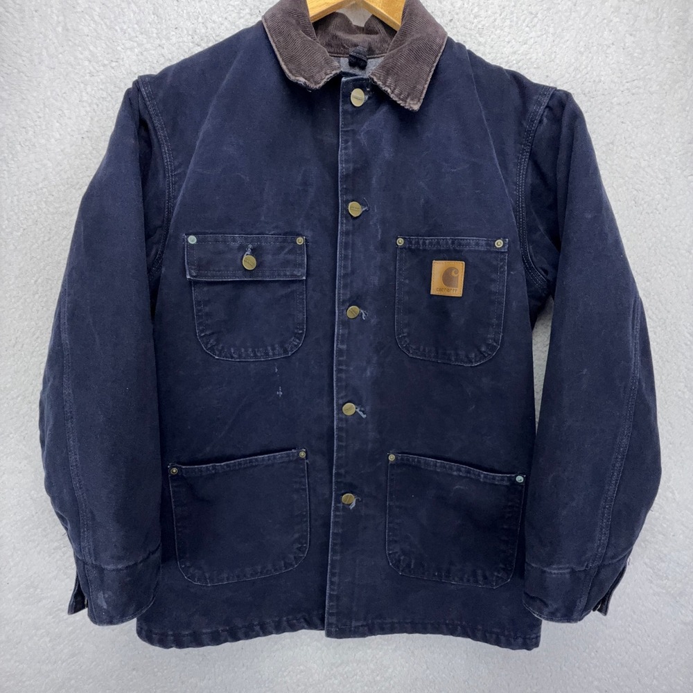 Carhartt Mens Navy Blue Blanket Lined Duck Chore Coat Jacket C01 NVY Large